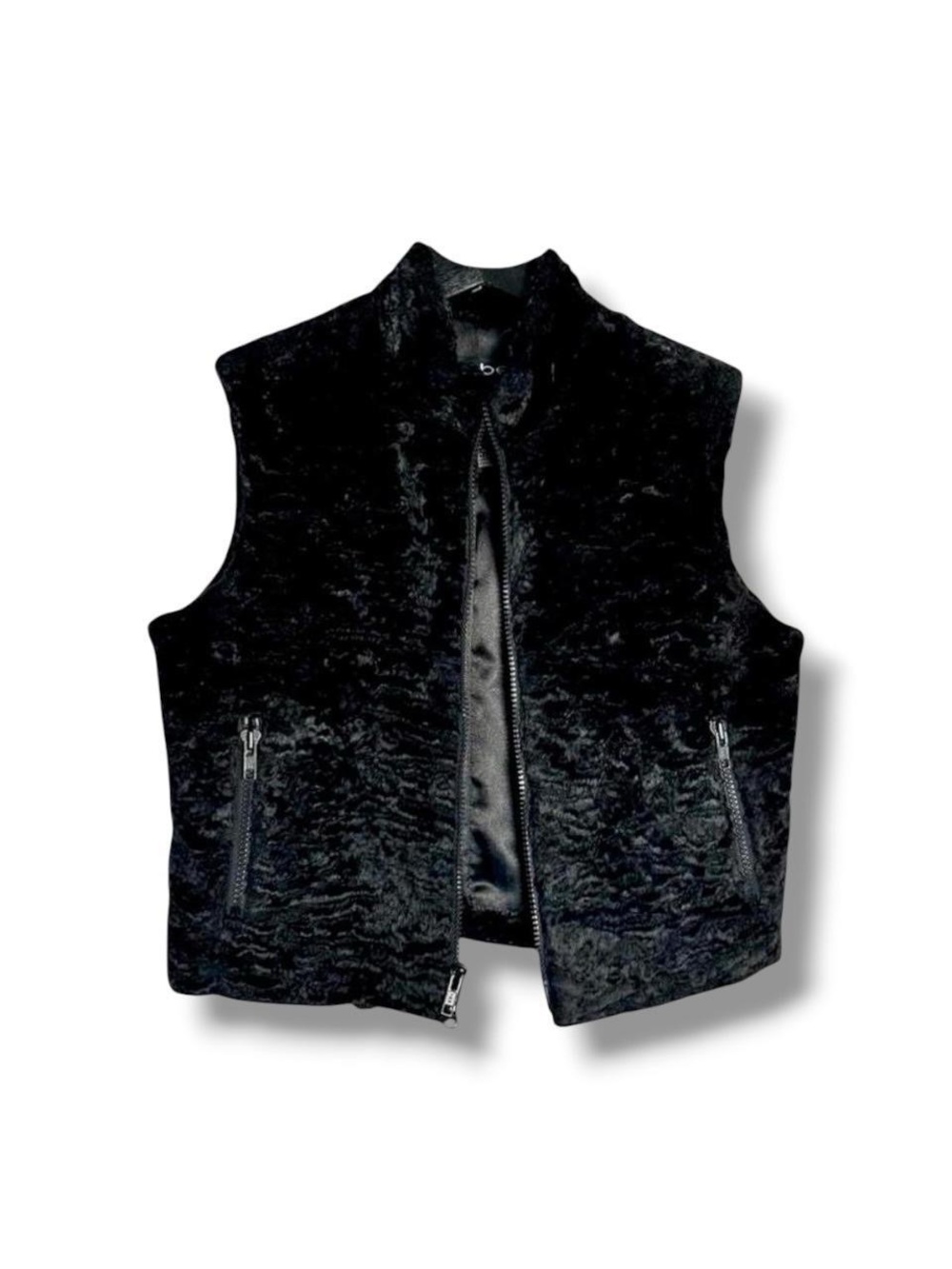 Bebe 2000s Y2K Black Faux Fur Cropped Zip Up Dual Bomber Vest XS